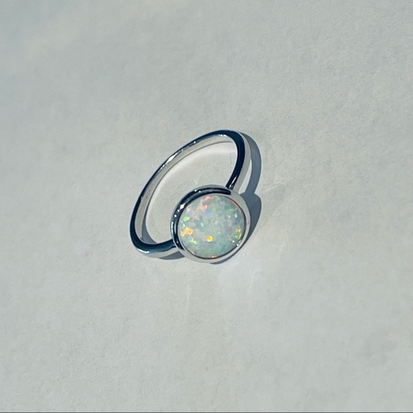 ⭐️TOP SELLER⭐️ Sterling Silver White Lab Opal Ring, Silver Rings, Stone Ring - Picture 8 of 14